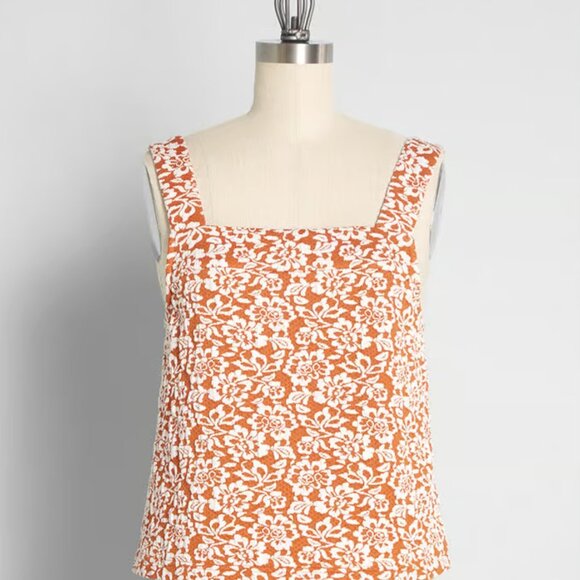 ModCloth Ready, Rosette, Go! Tank Top & A-Line Skirt Set in Orange Floral (S) - Picture 2 of 10